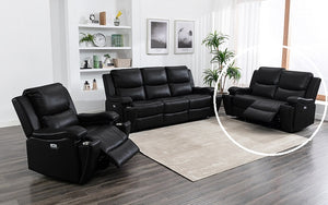 Power Recliner Set - 3 Piece with Air Gel Leather - Black