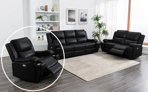 Power Recliner Set - 3 Piece with Air Gel Leather - Black