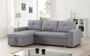 Linen Sectional Sofa Bed with Reversible Chaise - Grey