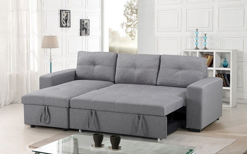 Linen Sectional Sofa Bed with Reversible Chaise - Grey