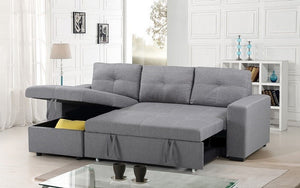 Linen Sectional Sofa Bed with Reversible Chaise - Grey