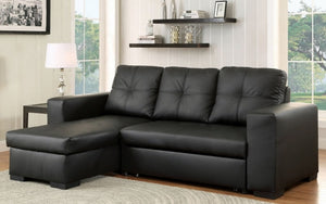 Leather Sectional Sofa Bed with Reversible Chaise - Black