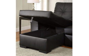 Leather Sectional Sofa Bed with Reversible Chaise - Black