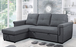 Fabric Sectional Sofa Bed with Reversible Chaise - Grey