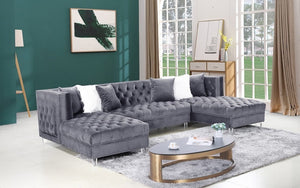Velvet Fabric Sectional U Shaped with 2 Chaises - Grey