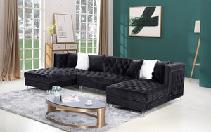 Velvet Fabric Sectional U Shaped with 2 Chaises - Black