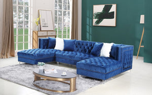 Velvet Fabric Sectional 'U' Shaped with 2 Chaises - Blue