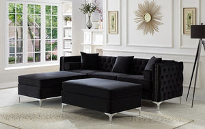 Velvet Fabric Sectional with Reversible Chaise - Black