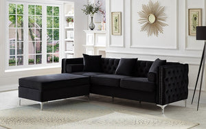 Velvet Fabric Sectional with Reversible Chaise - Black