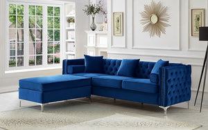 Velvet Fabric Sectional with Reversible Chaise - Blue