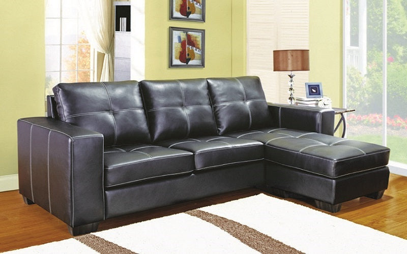 Leather Sectional with Reversible Chaise - Black