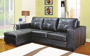 Leather Sectional with Reversible Chaise - Black