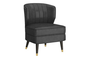 Accent Chair Leather with Nail-Head Back & Solid Wood Legs - Saddle | Grey | Beige