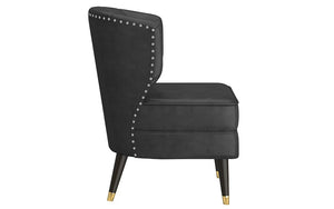 Accent Chair Leather with Nail-Head Back & Solid Wood Legs - Saddle | Grey | Beige