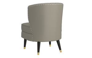 Accent Chair Leather with Nail-Head Back & Solid Wood Legs - Saddle | Grey | Beige