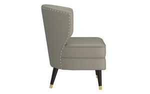 Accent Chair Leather with Nail-Head Back & Solid Wood Legs - Saddle | Grey | Beige