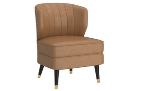 Accent Chair Leather with Nail-Head Back & Solid Wood Legs - Saddle | Grey | Beige