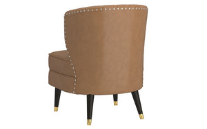 Accent Chair Leather with Nail-Head Back & Solid Wood Legs - Saddle | Grey | Beige