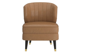 Accent Chair Leather with Nail-Head Back & Solid Wood Legs - Saddle | Grey | Beige