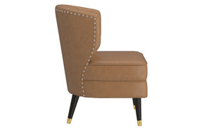Accent Chair Leather with Nail-Head Back & Solid Wood Legs - Saddle | Grey | Beige