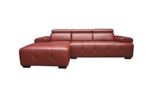 Leather Sectional with Adjustable Headrest and Chaise - Red