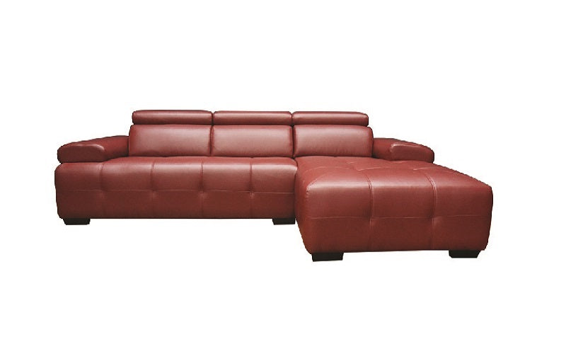 Leather Sectional with Adjustable Headrest and Chaise - Red