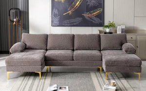 Woven Fabric Sectional 'U' Shaped with 2 Chaises - Grey