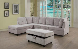 Fabric Sectional Set with Chaise and Ottoman - Light Grey