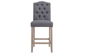 Bar Stool With Fabric High Back & Oak Legs - Grey | Beige - Set of 2 pc (26'' Counter Height)