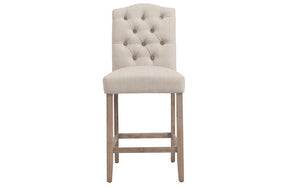 Bar Stool With Fabric High Back & Oak Legs - Grey | Beige - Set of 2 pc (26'' Counter Height)