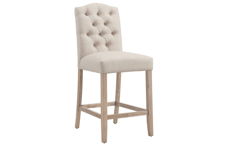 Bar Stool With Fabric High Back & Oak Legs - Grey | Beige - Set of 2 pc (26'' Counter Height)