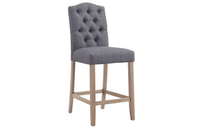 Bar Stool With Fabric High Back & Oak Legs - Grey | Beige - Set of 2 pc (26'' Counter Height)