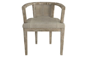 Accent Chair Linen Fabric with Cane Back & Solid Wood Legs - Natural