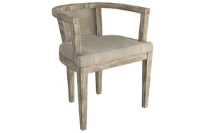 Accent Chair Linen Fabric with Cane Back & Solid Wood Legs - Natural