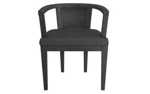 Accent Chair Linen Fabric with Cane Back & Solid Wood Legs - Charcoal