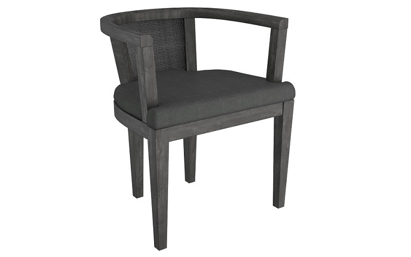 Accent Chair Linen Fabric with Cane Back & Solid Wood Legs - Charcoal