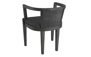 Accent Chair Linen Fabric with Cane Back & Solid Wood Legs - Charcoal