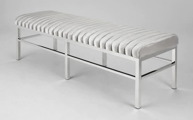 Velvet Fabric Bench with Stainless Steel Legs - Black | Grey