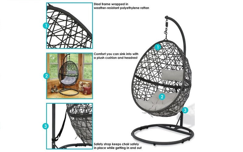 Outdoor Egg Swing Chair - Black & Grey