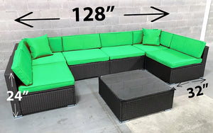 Outdoor Sectional Set - 7 pc with Cover & Clip (Dark Brown & White | Red | Green | Mustard)