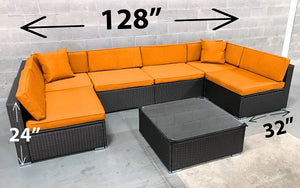 Outdoor Sectional Set - 7 pc with Cover & Clip (Dark Brown & White | Red | Green | Mustard)