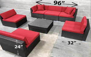 Outdoor Sectional Set - 7 pc with Cover & Clip (Dark Brown & White | Red | Green | Mustard)