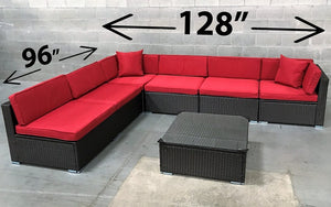 Outdoor Sectional Set - 7 pc with Cover & Clip (Dark Brown & White | Red | Green | Mustard)