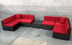 Outdoor Sectional Set - 7 pc with Cover & Clip (Dark Brown & White | Red | Green | Mustard)