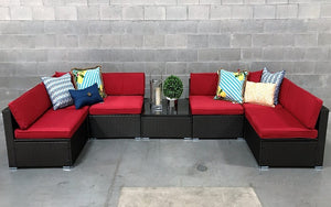 Outdoor Sectional Set - 7 pc with Cover & Clip (Dark Brown & White | Red | Green | Mustard)