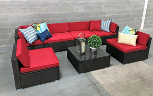 Outdoor Sectional Set - 7 pc with Cover & Clip (Dark Brown & White | Red | Green | Mustard)