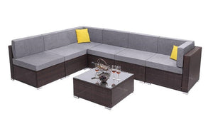 Outdoor Sectional Set - 7 pc with Cover & Clip (Dark Brown & White | Red | Green | Mustard)