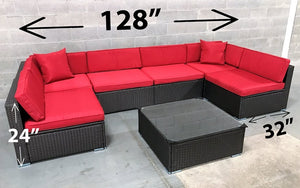 Outdoor Sectional Set - 7 pc with Cover & Clip (Dark Brown & White | Red | Green | Mustard)