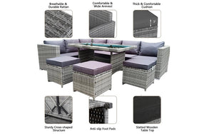 Outdoor Sectional Set with Table and Ottoman - 6 pc - Grey & Dark Grey