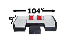 Outdoor Sectional Set - 7 pc with Cover & Clip (Dark Brown & White)